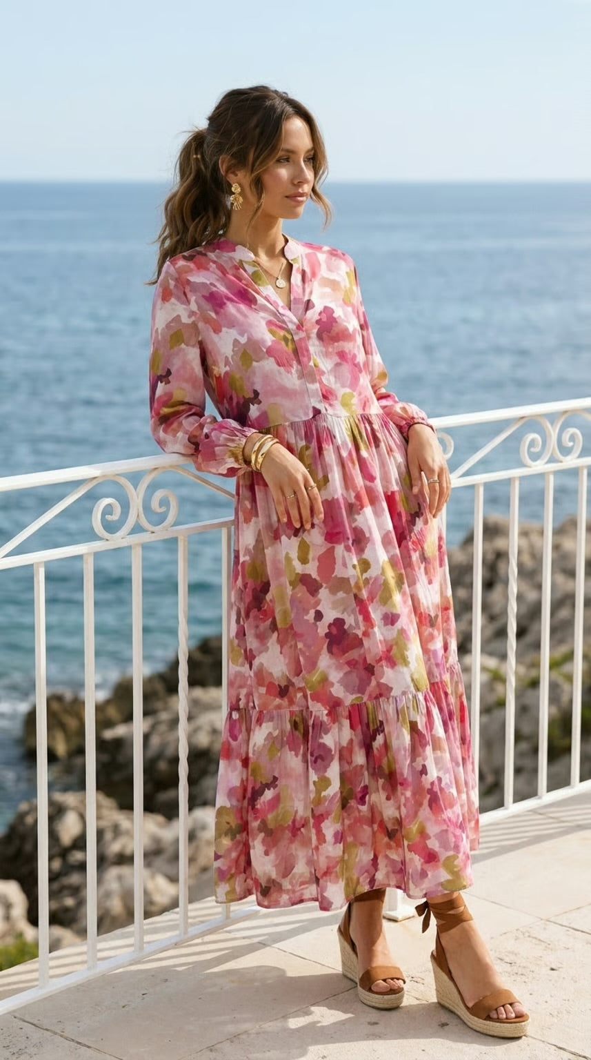 Winter Rose - Blush Botanica: Mandarin Collar Tiered dress