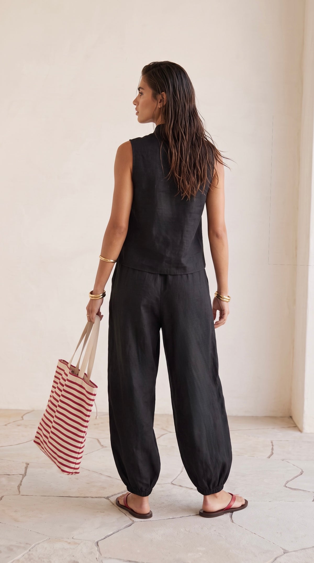 Bailey - Black 100% premium linen: Cuffed pants