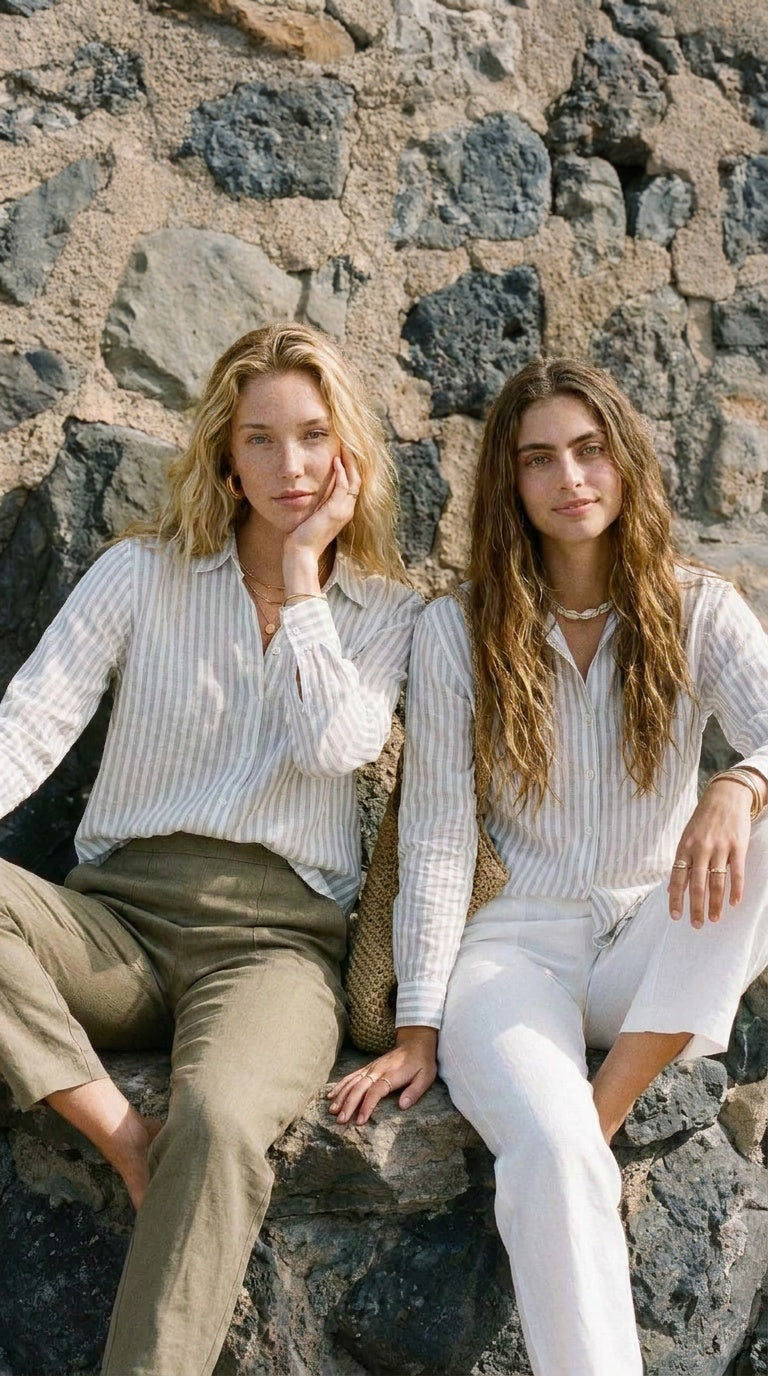 Ellie - Sage stripe: Classic Collared Shirt with a Cuff