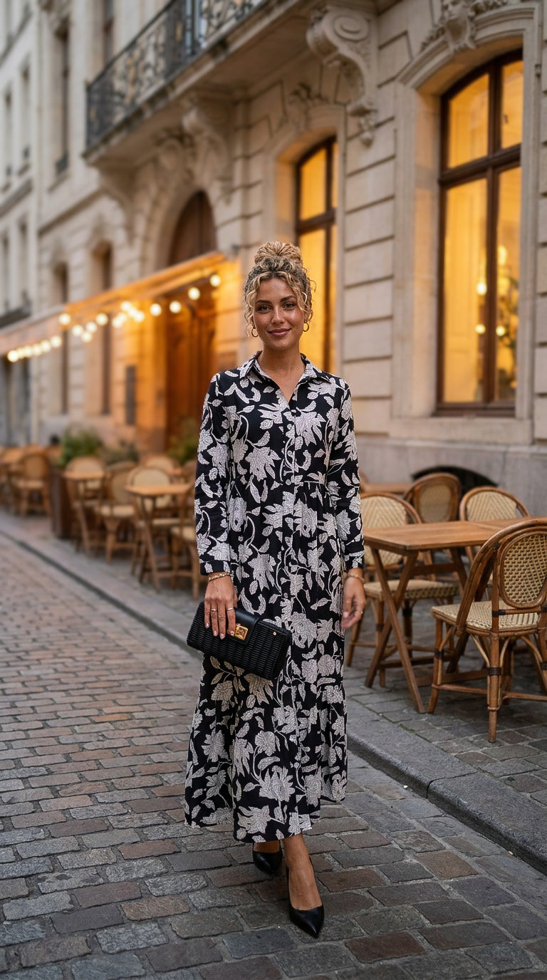Maddison Maxi - Amber Paislies: Button-up Collared Tiered Maxi dress