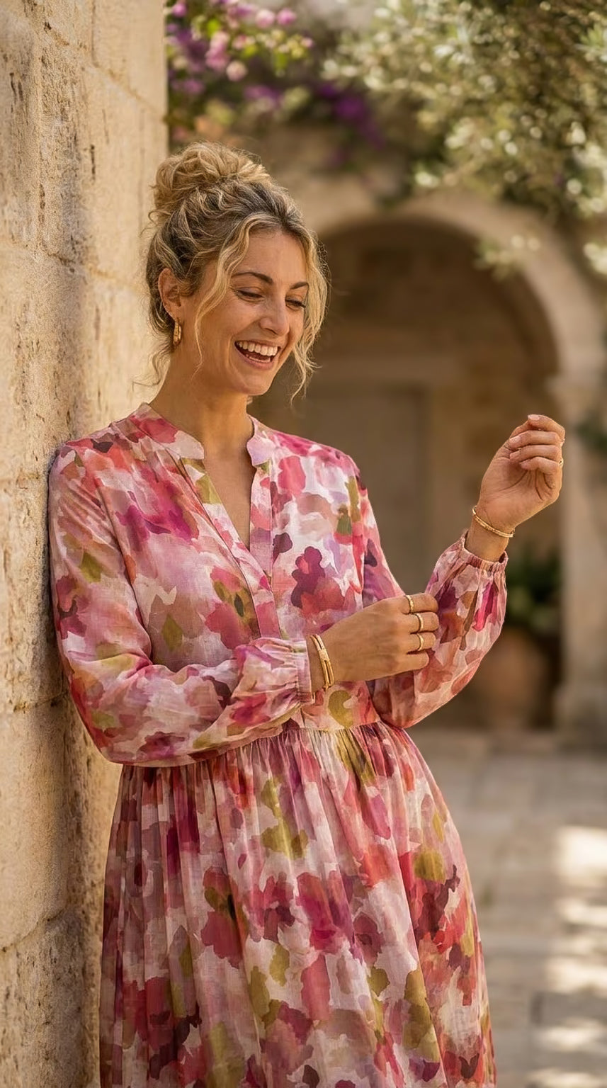 Winter Rose - Blush Botanica: Mandarin Collar Tiered dress