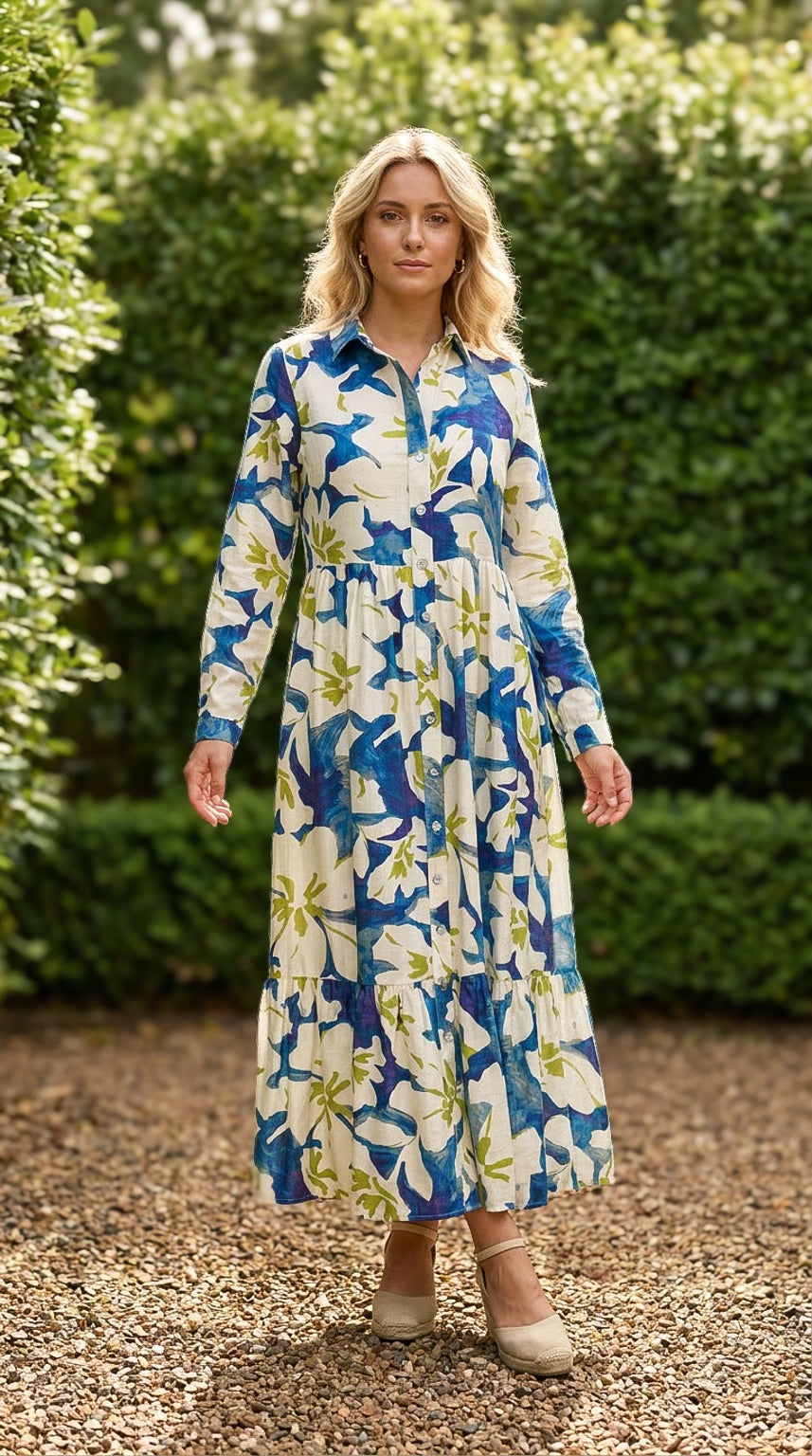 Maddison Maxi - Dune Floral: Button-up Collared Tiered Maxi dress