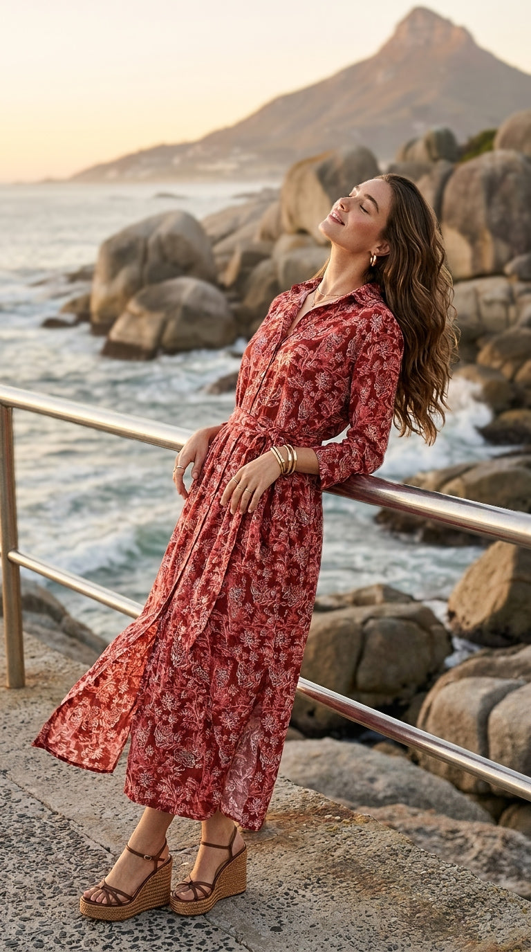 Camilla - Rosewood Bloom: Classic Shirt dress