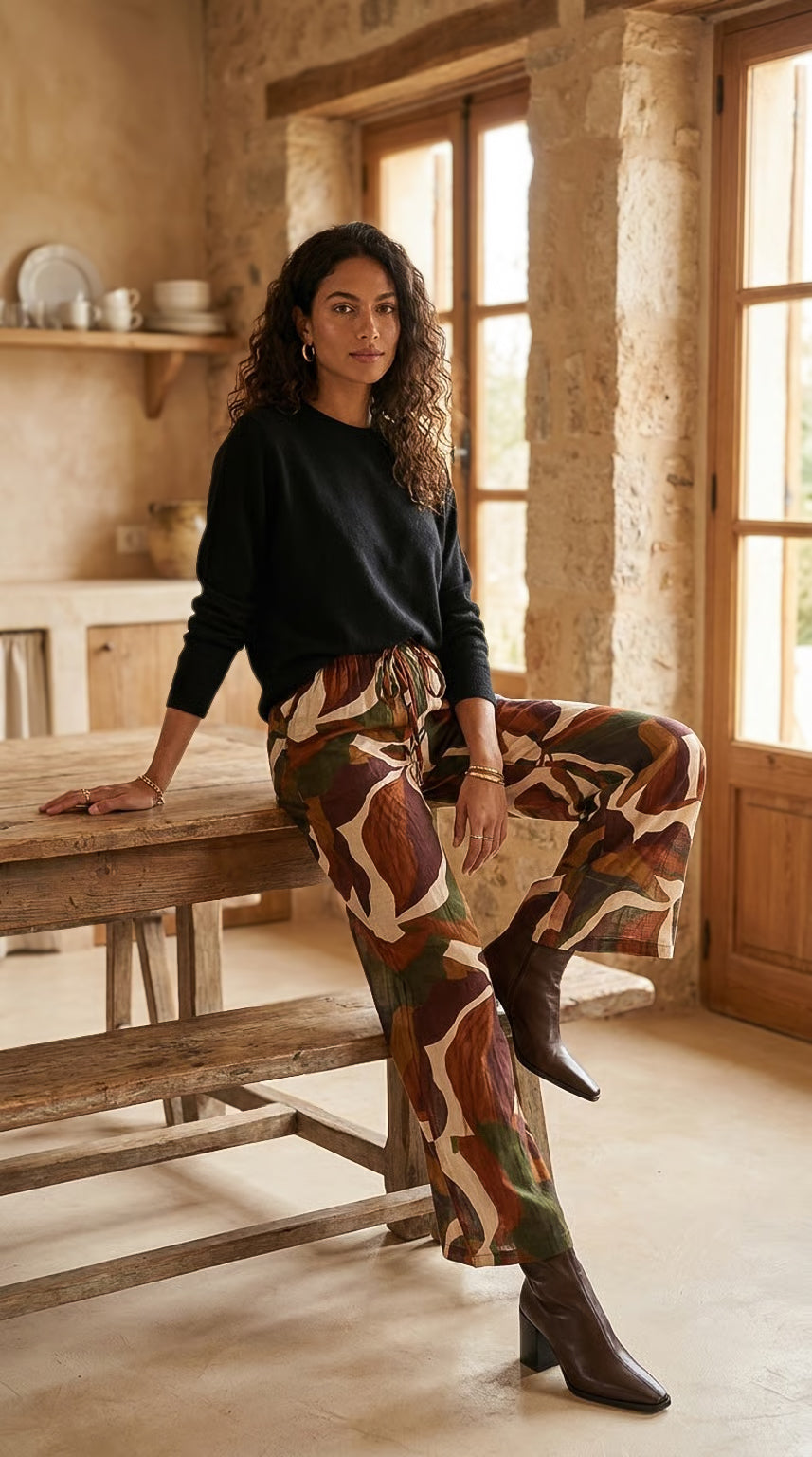 Caprice - Country Meadow: Wide Leg pants with Elasticated waistband
