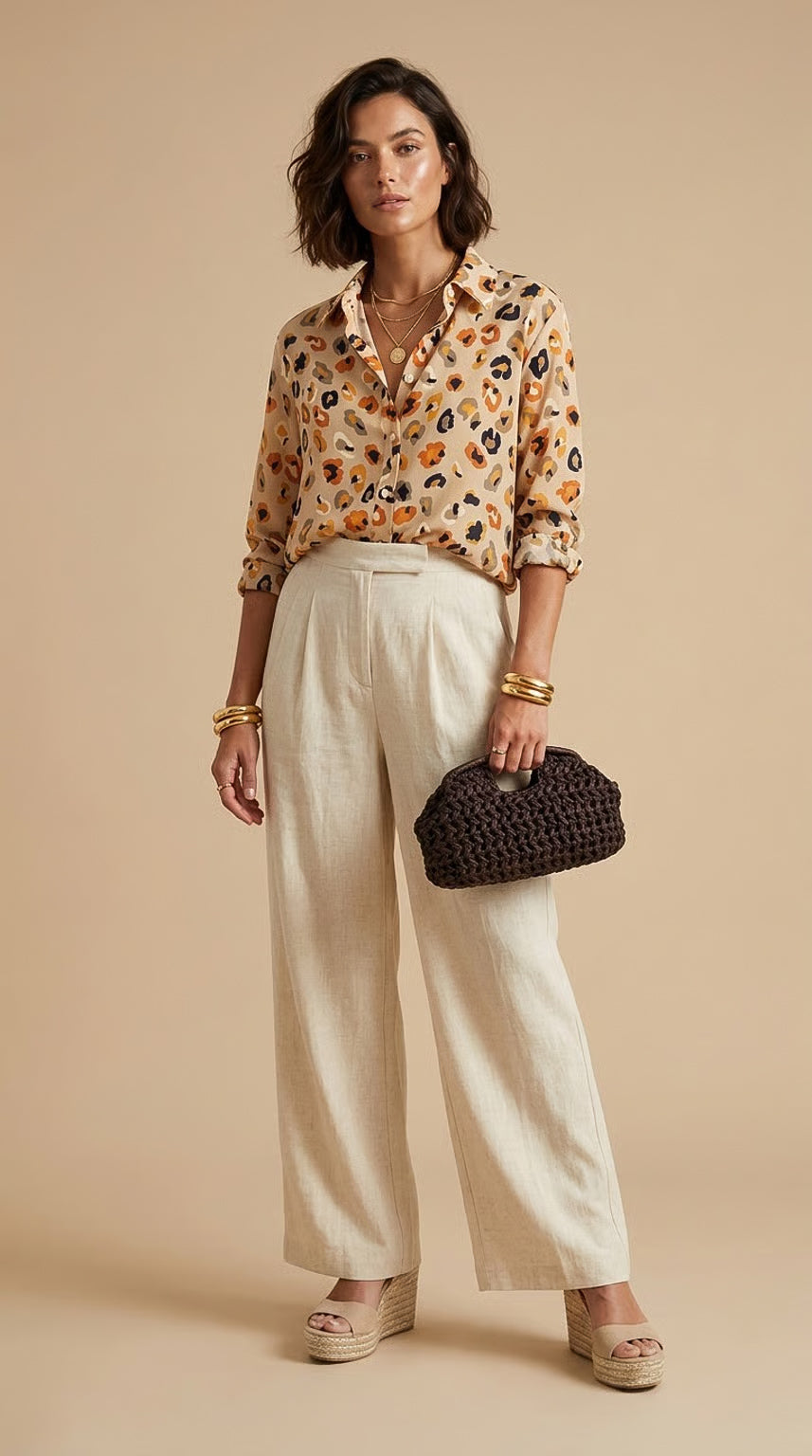 Ellie - Desert Calm: Classic Collared Shirt with a Cuff