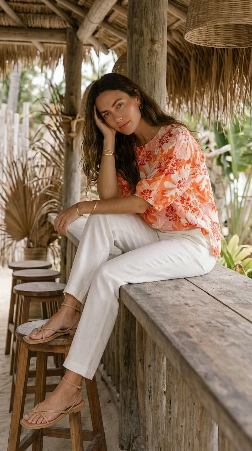 Paloma -  White linen: Straight leg pants