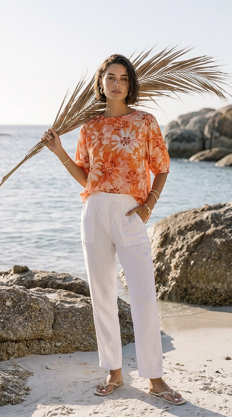Paloma - White premium 100% linen: Straight leg pants