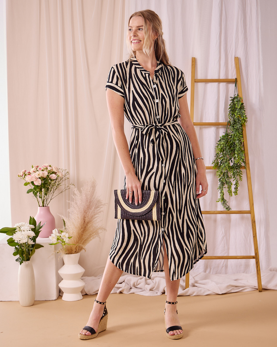Iris - Zebra: Classic Button up Maxi Shirt Dress