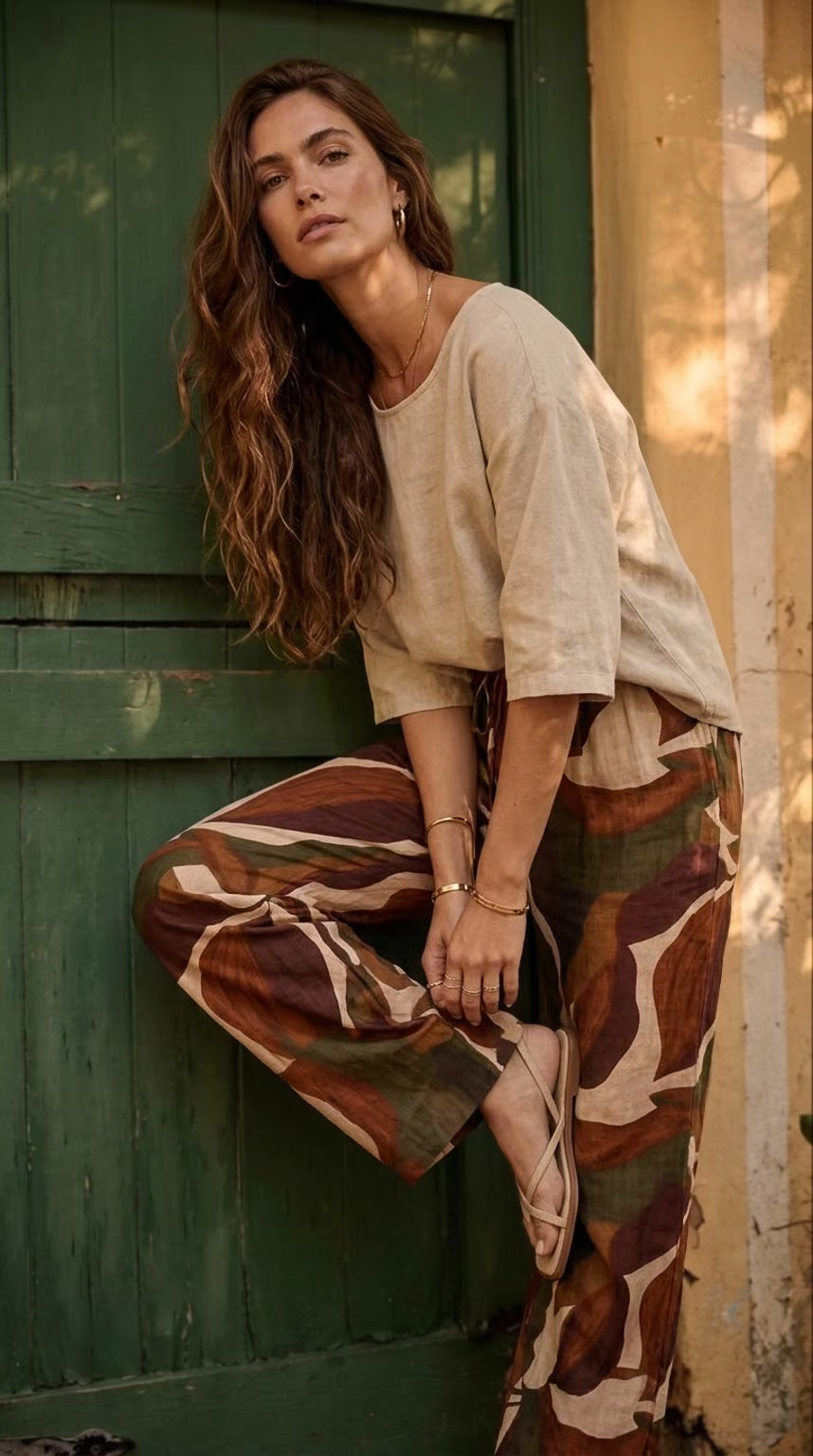 Caprice - Country Meadow: Wide Leg pants with Elasticated waistband