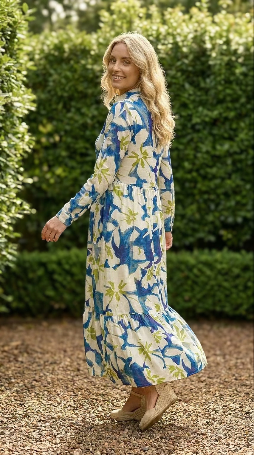 Maddison Maxi - Dune Floral: Button-up Collared Tiered Maxi dress