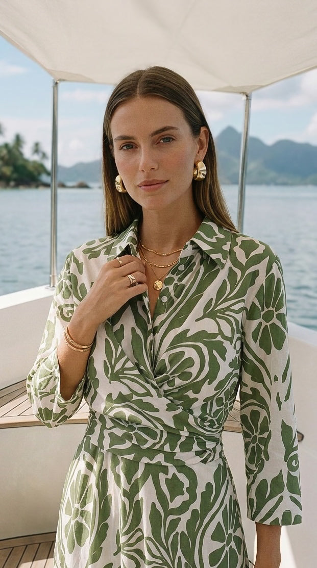 Jolie - Luna Petal Green: Built-in tie belt dress