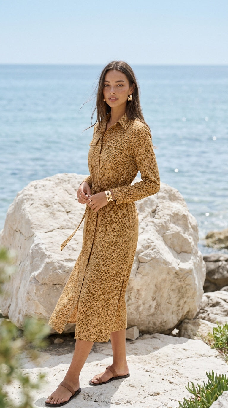 Gianna - Coral Kiss: Belted Shirt dress