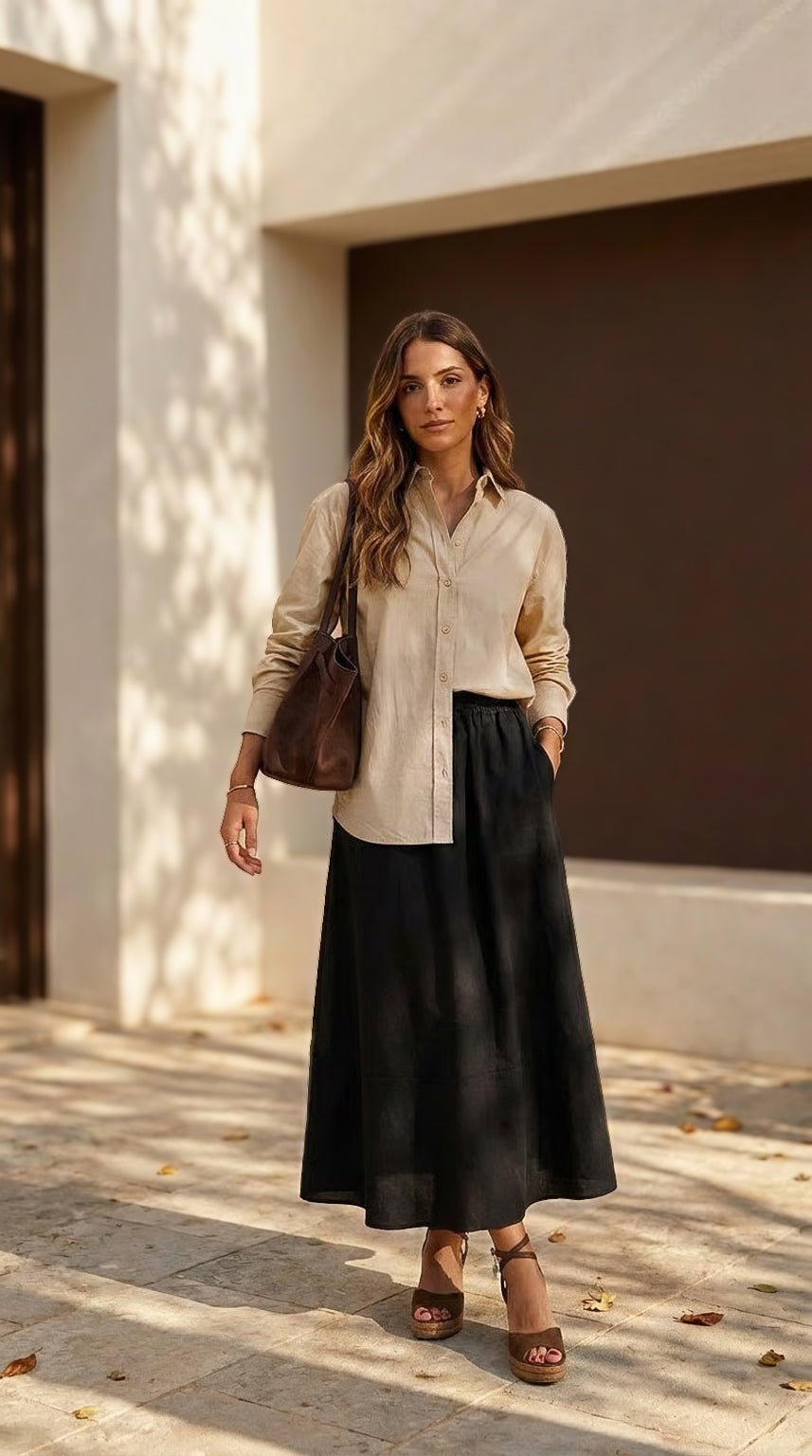 Shay - Black: A-line Poplin skirt