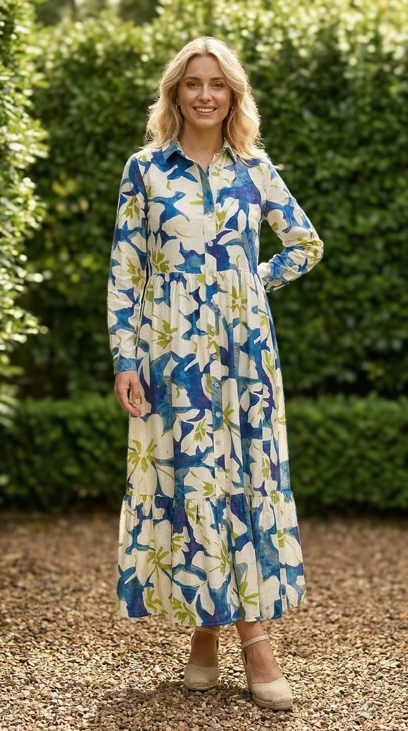 Maddison Maxi - Dune Floral: Button-up Collared Tiered Maxi dress