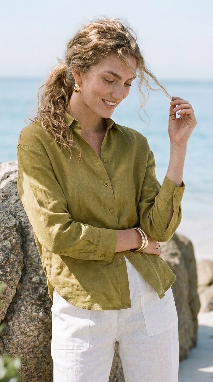 Amelia - Willow premium 100% linen: Collared shirt