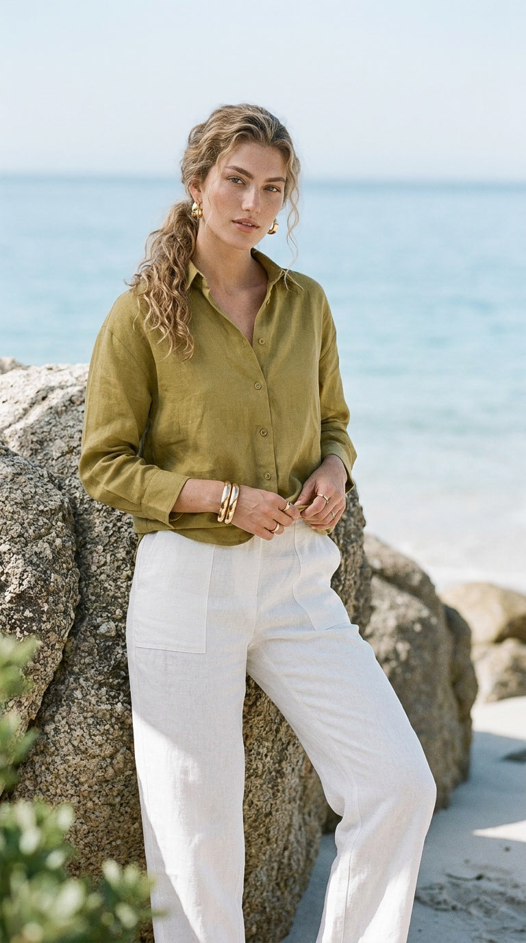 Amelia - Willow premium 100% linen: Collared shirt