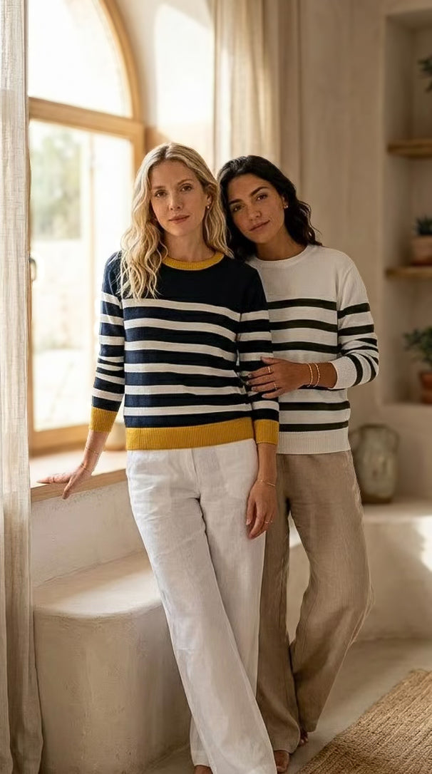 Izzy - Navy stripe: Cotton knitwear