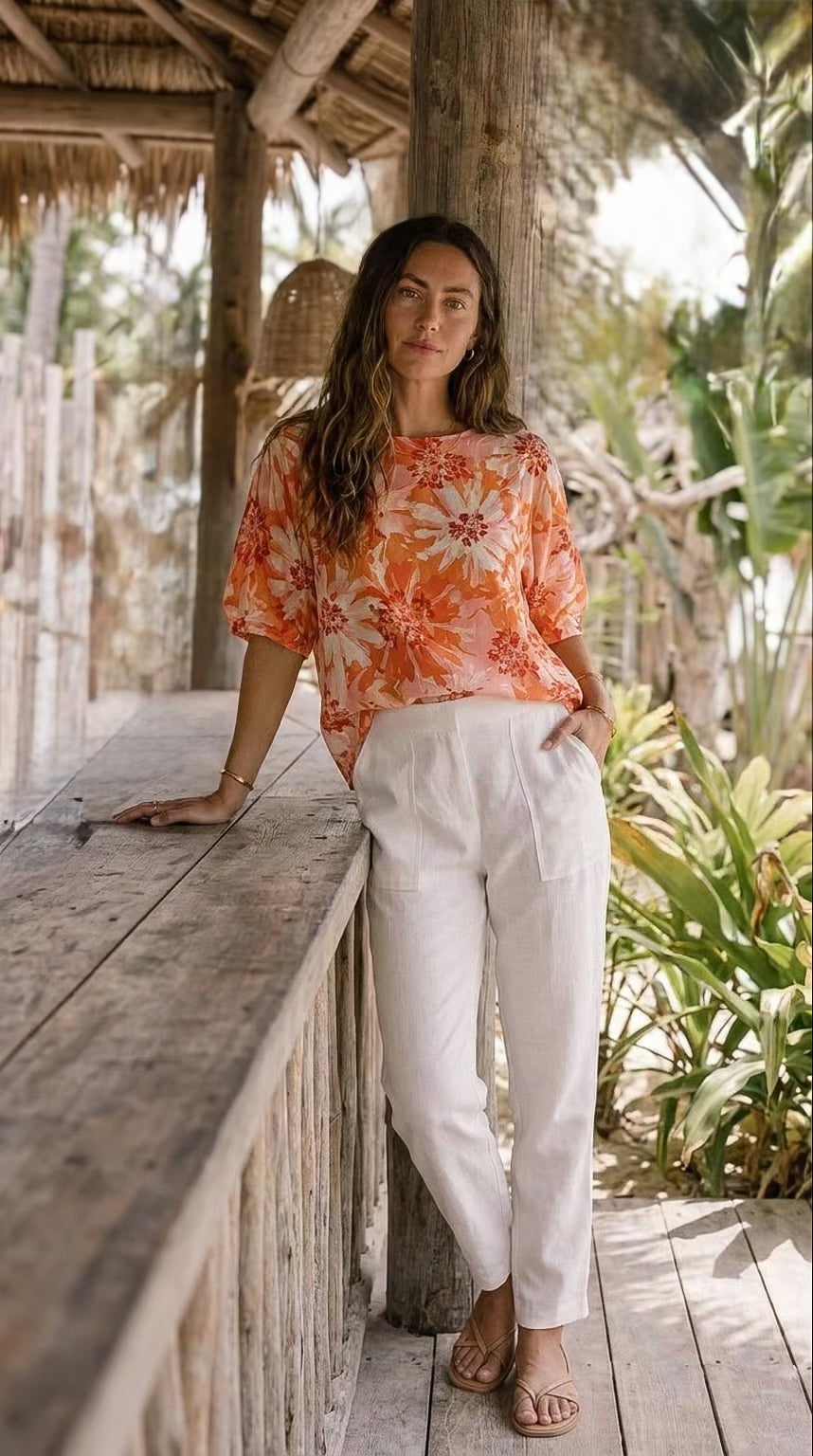 Paloma -  White linen: Straight leg pants