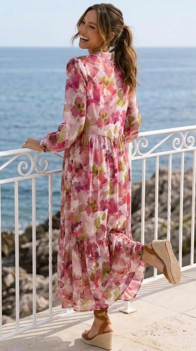 Winter Rose - Blush Botanica: Mandarin Collar Tiered dress