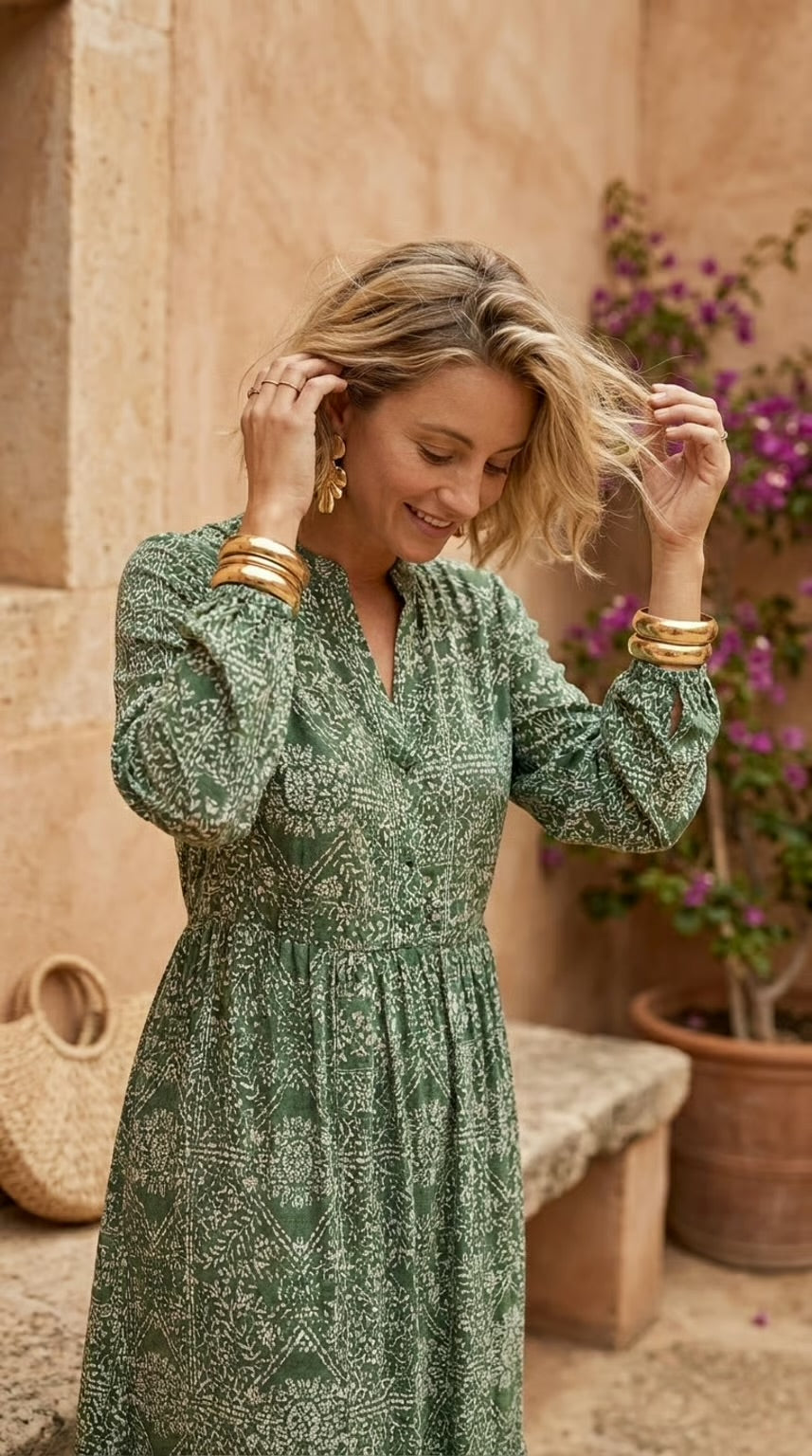 Winter Rose - Wild Horizon: Mandarin Collar Tiered dress