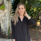 Amber - Plain Black: Collared 3/4 Sleeve Shirt