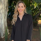 Amber - Plain Black: Collared 3/4 Sleeve Shirt
