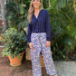 Maple - Blue Zebra:  Wide leg full length pants with tie detail