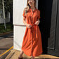 Iris - Linen Rust:  Classic Button Up Maxi Shirt Dress