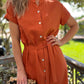 Iris - Linen Rust:  Classic Button Up Maxi Shirt Dress