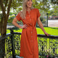 Iris - Linen Rust:  Classic Button Up Maxi Shirt Dress