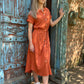 Iris - Linen Rust:  Classic Button Up Maxi Shirt Dress