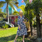 Isla - Geo Fantasy: 3/4 Sleeve V-neck Button-up Midi Dress