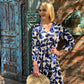 Isla - Geo Fantasy: 3/4 Sleeve V-neck Button-up Midi Dress