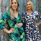 Isla - Geo Fantasy: 3/4 Sleeve V-neck Button-up Midi Dress