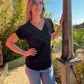 Sadie - Plain Black:  Basic V-Neck Top
