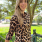 Ellie - Leopard Satin:  Classic collared shirt with cuff
