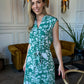 Kyla - Green Floral: Cap Sleeve Classic Midi Dress with belt
