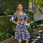 Isla - Geo Fantasy: 3/4 Sleeve V-neck Button-up Midi Dress