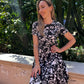 Hailey Midi - Floral Black: Classic Short Sleeve Tiered Midi Dress