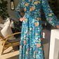 Winter Rose - Blooming Beauty:  V-neck mandarin collar tiered dress with elasticated long sleeves