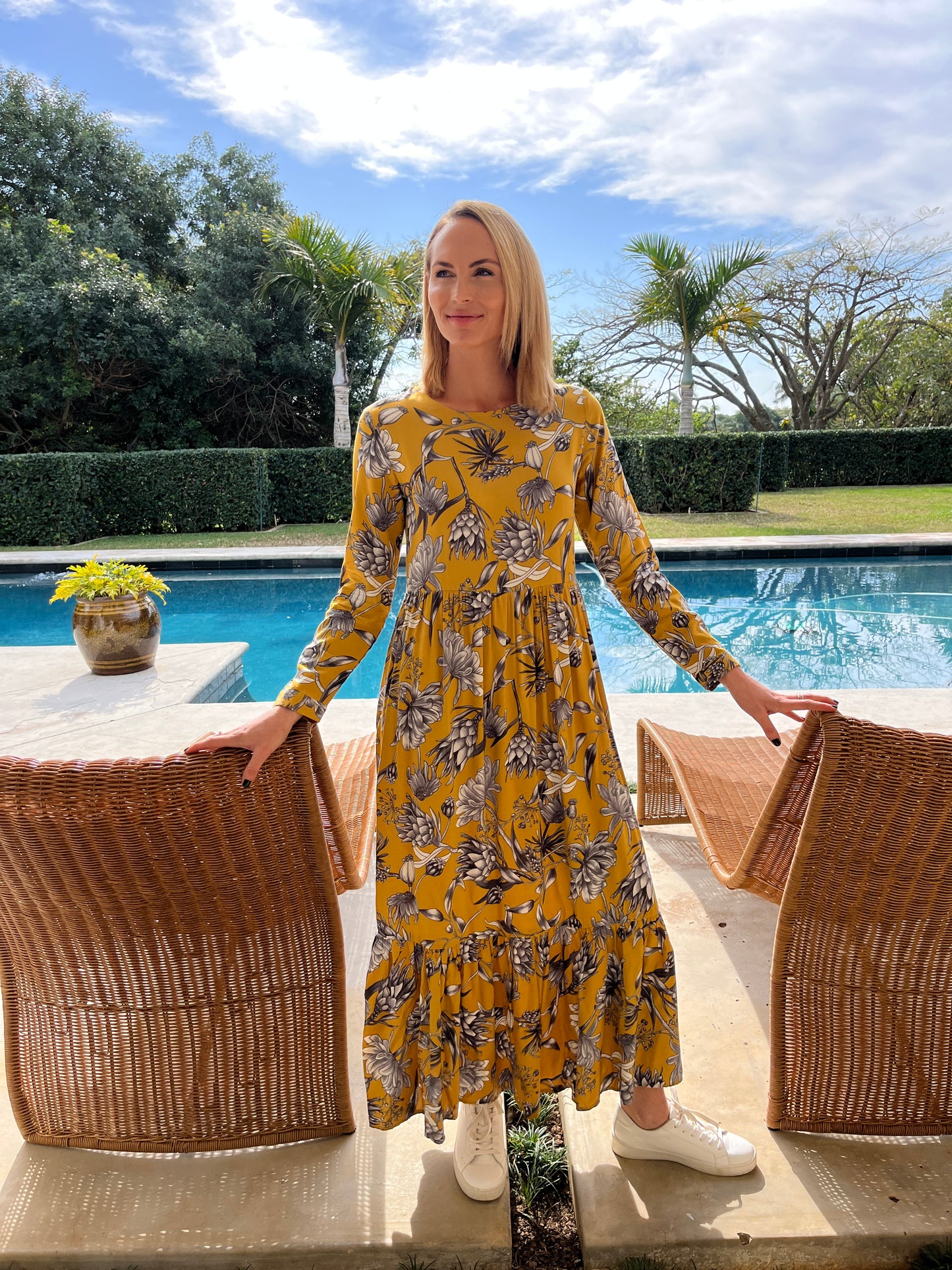 Willow - Melody:  Long Sleeve Roung Neck Classic Maxi Tiered Dress