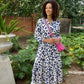Winter Rose - Oversize Leopard:  V-neck mandarin collar tiered dress with elasticated long sleeves