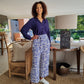 Maple - Blue Zebra:  Wide leg full length pants with tie detail