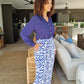 Maple - Blue Zebra:  Wide leg full length pants with tie detail
