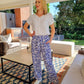 Maple - Blue Zebra:  Wide leg full length pants with tie detail