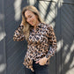 Ellie - Leopard Satin:  Classic collared shirt with cuff