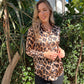 Ellie - Leopard Satin:  Classic collared shirt with cuff