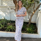 Sandy - Havana Classic: Short Sleeve V-neck Binding Maxi Dress with drawstring