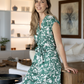 Kyla - Green Floral: Cap Sleeve Classic Midi Dress with belt