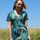 Ella -  Secret Garden: Short Sleeve V-Neck Knee Length Tiered Midi Button-up Dress